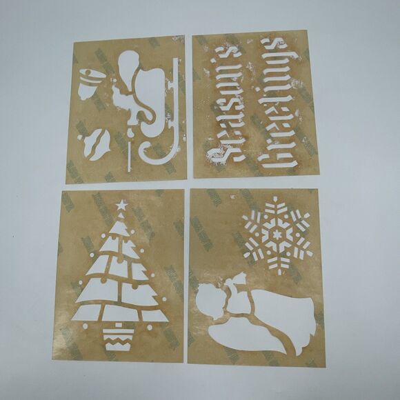 Vintage Glass Wax Christmas Stencil Designs Window Mirrors Gold Seal 10 Sheets - Picture 6 of 8